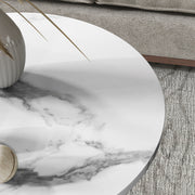 Set of Two White Marble Effect Coffee Tables with Gold Tone Legs by HOMCOM