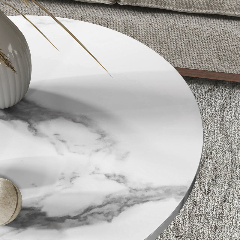 Set of Two White Marble Effect Coffee Tables with Gold Tone Legs by HOMCOM