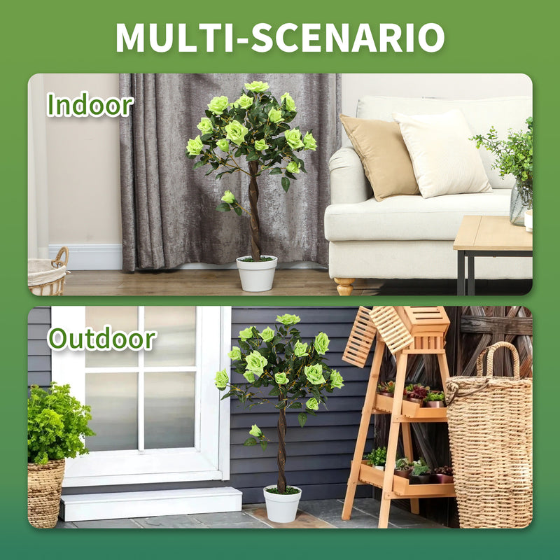 Set of Two Artificial Rose Trees Indoor Outdoor Decorative Plants Green by Outsunny