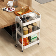 White Three Tier Steel Rolling Storage Trolley with Lockable Wheels