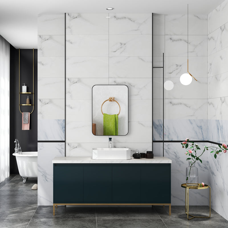 Curved Black Bathroom Mirror 70 x 50cm Modern Wall Mounted Design by HOMCOM