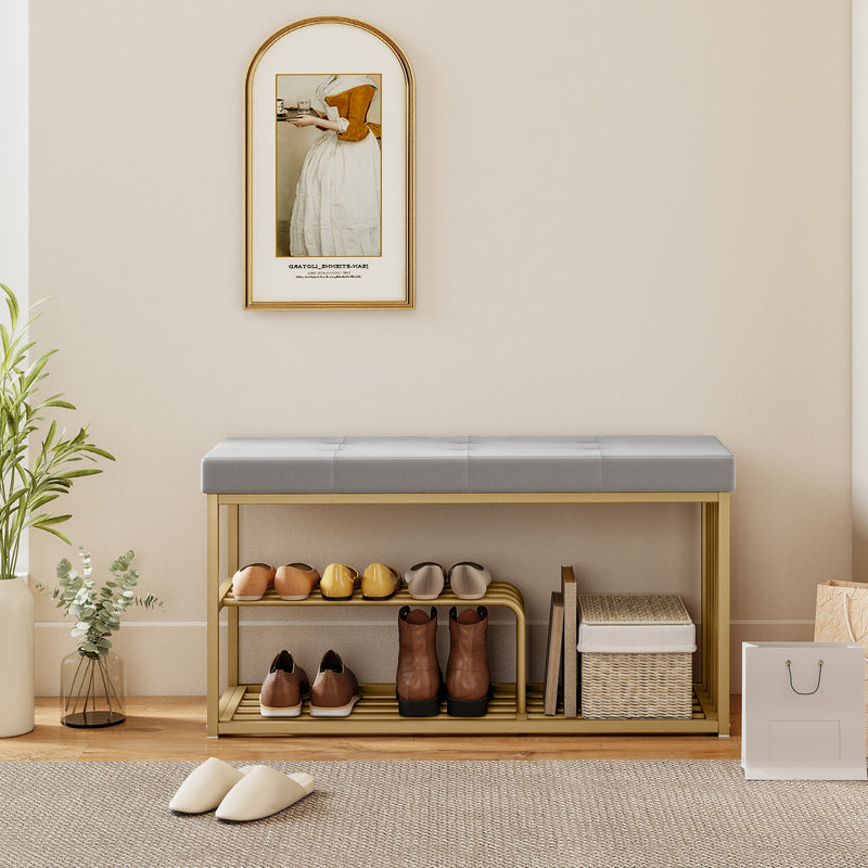 Shoe Storage Bench with Padded Seat for Hallway or Bedroom Organisation Grey