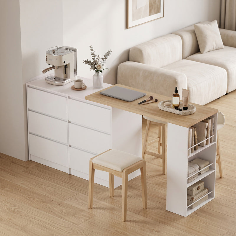 Dressing Table with 6 Drawers and 3 Shelves for Organised Bedrooms White Natural Wood Finish
