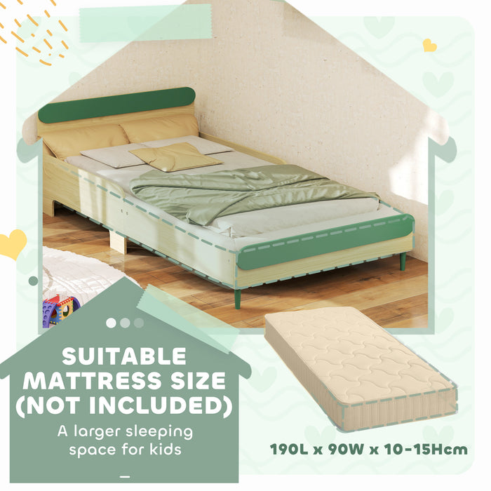 Green Toddler Bed with Safety Rail for Ages 3-10 Years 195 x 103 x 60.5cm by AIYAPLAY