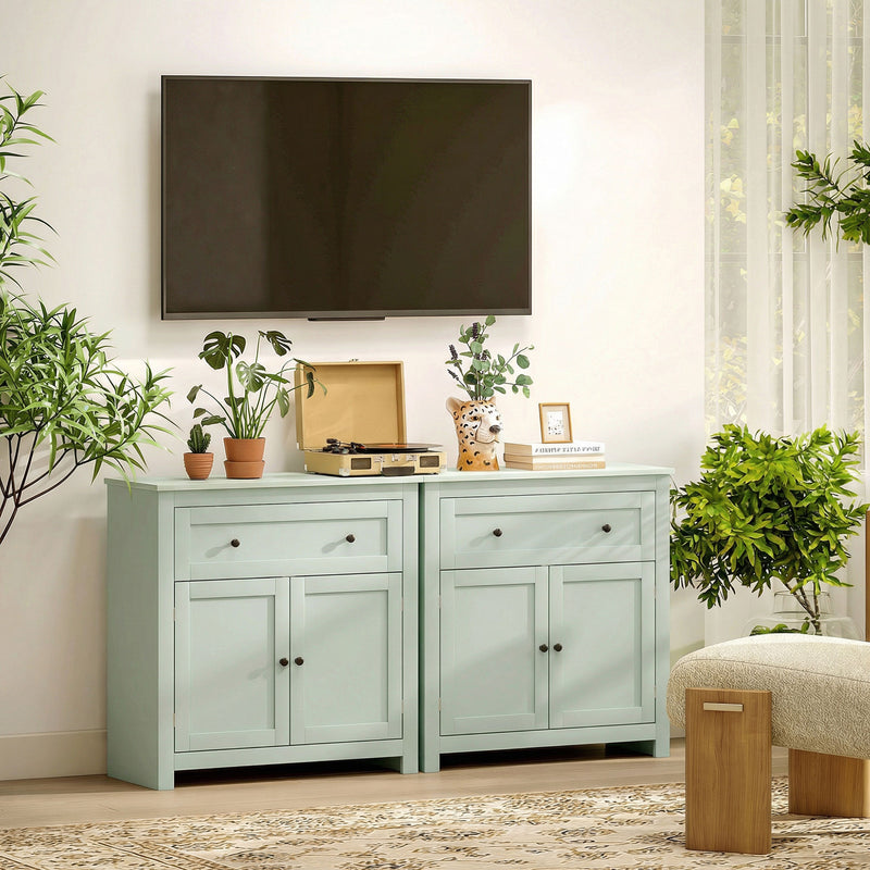 Modern Green Wooden Sideboard Storage Cabinet With Adjustable Shelf and Drawer for Kitchen