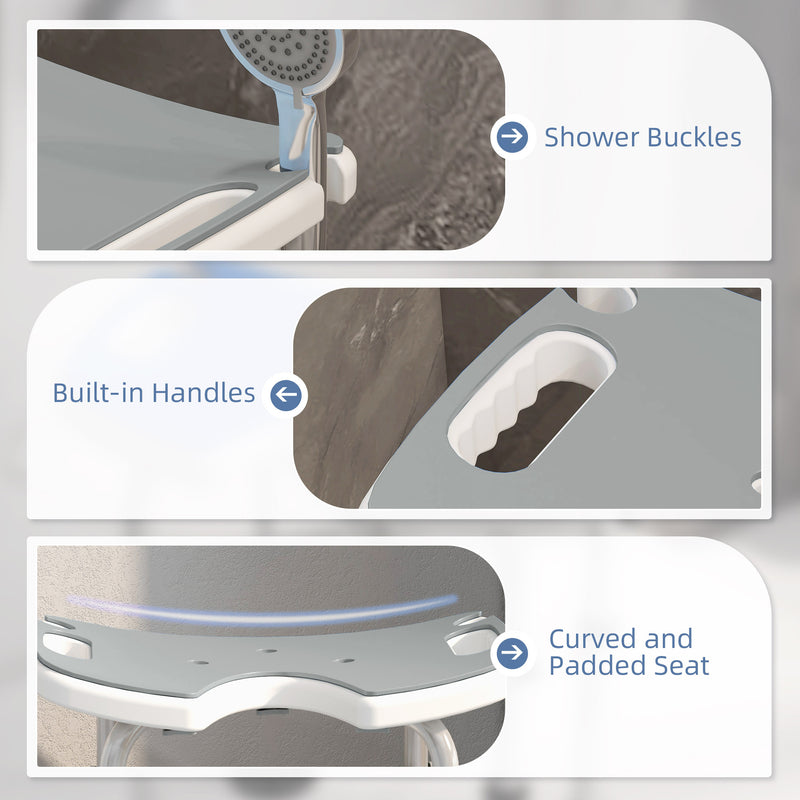 Adjustable Padded Shower Stool with U Shaped Seat for Elderly or Disabled Use, Grey