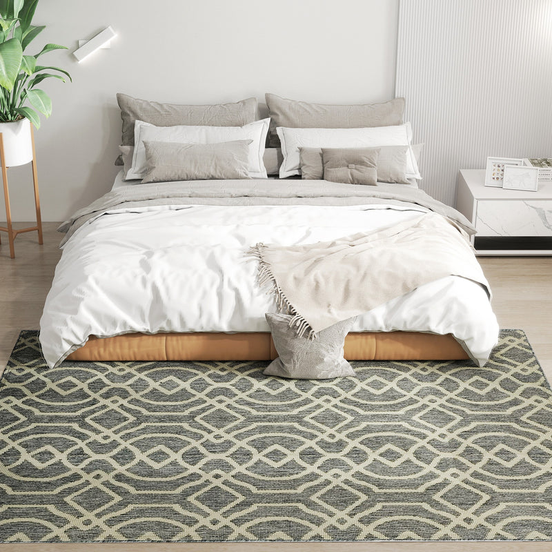 Large UV Resistant Indoor Outdoor Rug Easy to Clean with Geometric Design 230x160cm, Grey