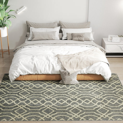 Large UV Resistant Indoor Outdoor Rug Easy to Clean with Geometric Design 230x160cm, Grey