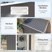 7x5ft Galvanised Metal Garden Storage Shed With Sliding Door Dark Grey by Outsunny