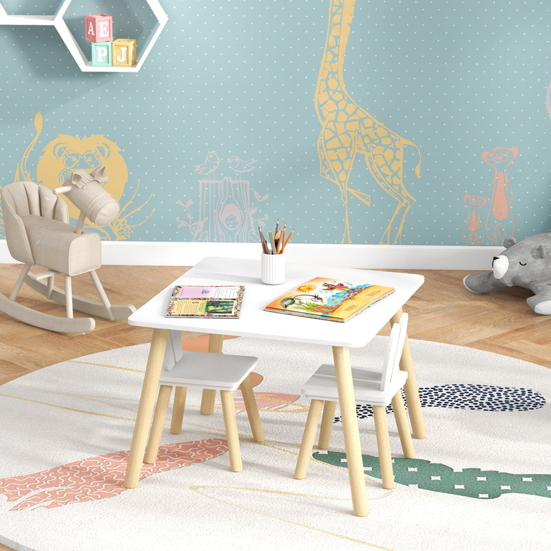 Kids Table and Chair Set with Bunny Backrest Ideal for Nursery and Playroom, White
