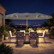 Garden Parasol with Double Canopy and Solar LED Lights for Large Patios Light Grey Outsunny