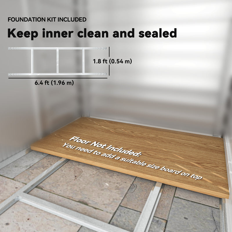 7x4ft Metal Garden Storage Shed with Lockable Double Doors and Foundation Kit, Natural Wood Effect