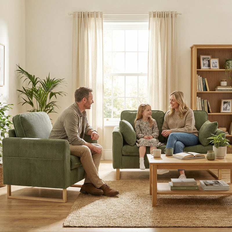 Compact Supportive Armchair for Small Spaces with Easy Clean Corduroy Dark Green