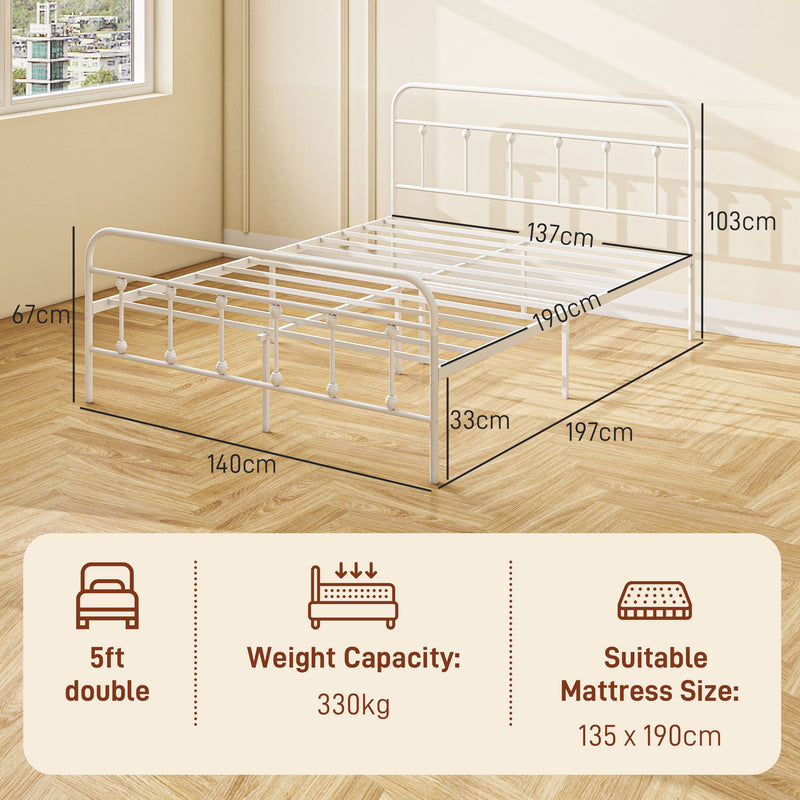Double Metal Bed Frame with Minimalist Design for Modern Bedrooms White