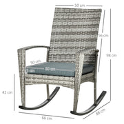 Set of 2 Rattan Garden Rocking Chairs with Cushions and Armrests for Patio Use, Light Grey