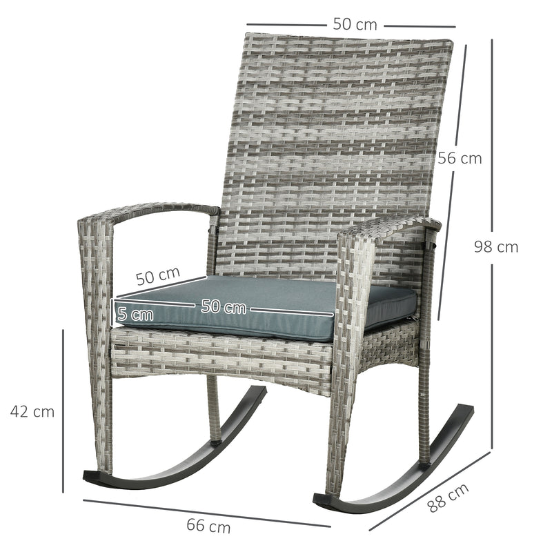 Set of 2 Rattan Garden Rocking Chairs with Cushions and Armrests for Patio Use, Light Grey