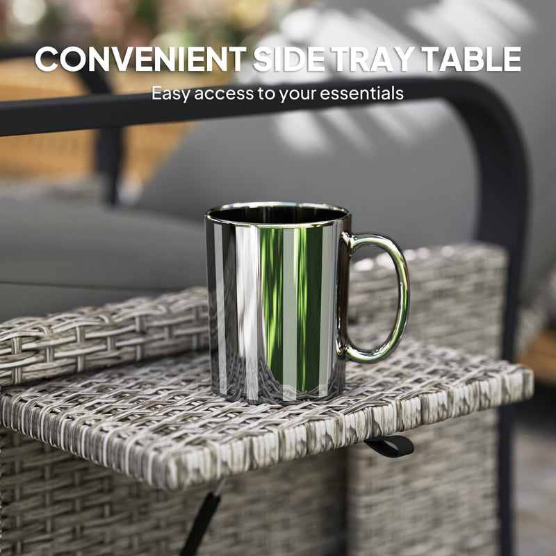 Light Grey Rattan Recliner Garden Chair With Cushion Tray And Footrest by Outsunny