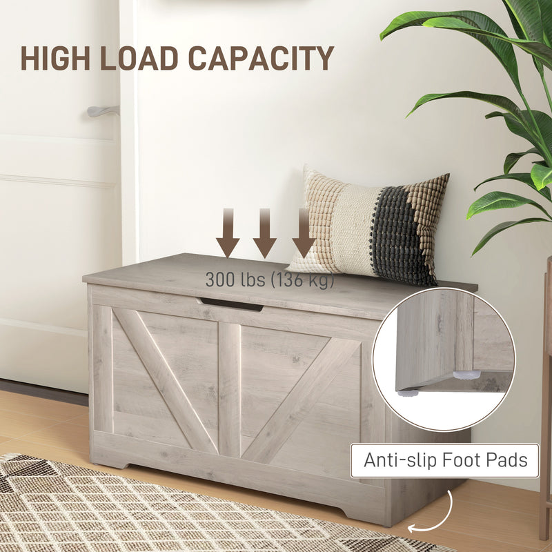 100L Grey Wood Effect Storage Box with Safety Hinges for Home Organisation by HOMCOM