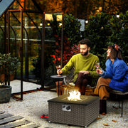 Grey Rattan Gas Fire Pit Table with Lid 13KW Outdoor Patio Heater and Coffee Table