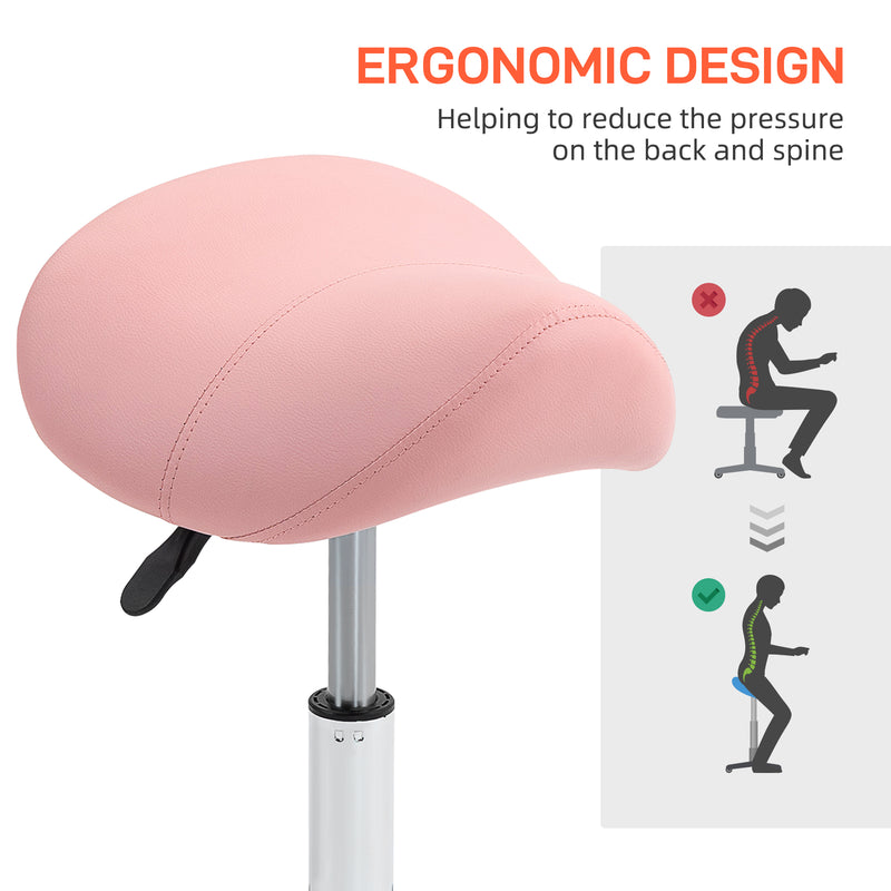 Height Adjustable Saddle Stool For Salon Massage Or Spa With Faux Leather Seat Pink