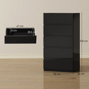 Chest of Drawers with 5 Spacious Handleless Storage Drawers for Bedroom Organisation High Gloss Black AOSOM