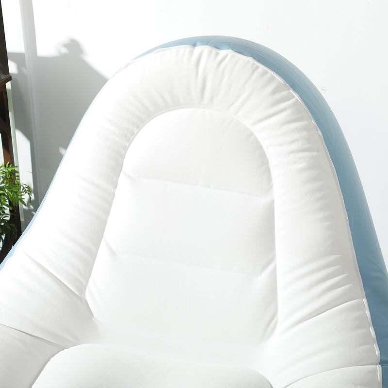 Inflatable Chair and Footstool Set for Quick Extra Seating Indoors or Outdoors White and Blue