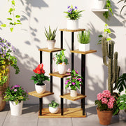 7 Tier Tall Plant Stand for Indoor and Outdoor Use Carbonised Wood and Steel by Outsunny