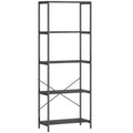 5 Tier Industrial Style Bookcase With Sturdy Metal Frame For Home Office Storage Dark Grey Black AOSOM