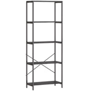 5 Tier Industrial Style Bookcase With Sturdy Metal Frame For Home Office Storage Dark Grey Black AOSOM