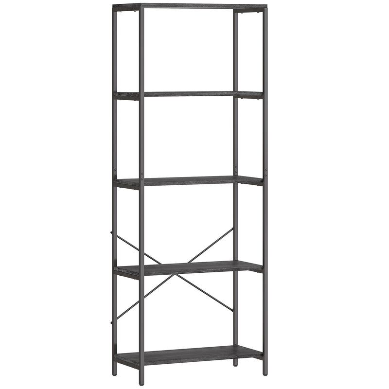 5 Tier Industrial Style Bookcase With Sturdy Metal Frame For Home Office Storage Dark Grey Black AOSOM