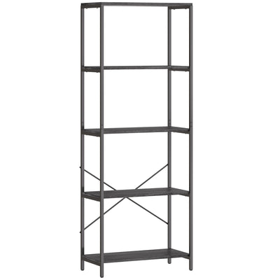 5 Tier Industrial Style Bookcase With Sturdy Metal Frame For Home Office Storage Dark Grey Black AOSOM