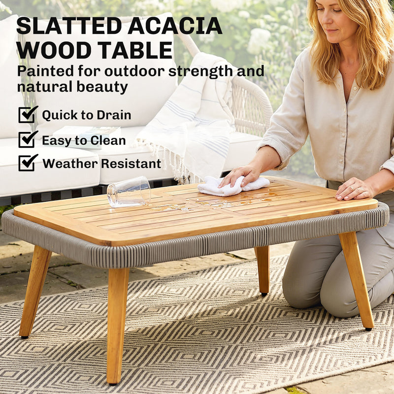 Rattan Garden Furniture Set for Relaxing Outdoor Seating with Cushions and Coffee Table Cream Outsunny