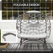 Light Grey 2 Seater Egg Chair Folding Rattan Garden Chair with Cushion and Cup Pockets by Outsunny