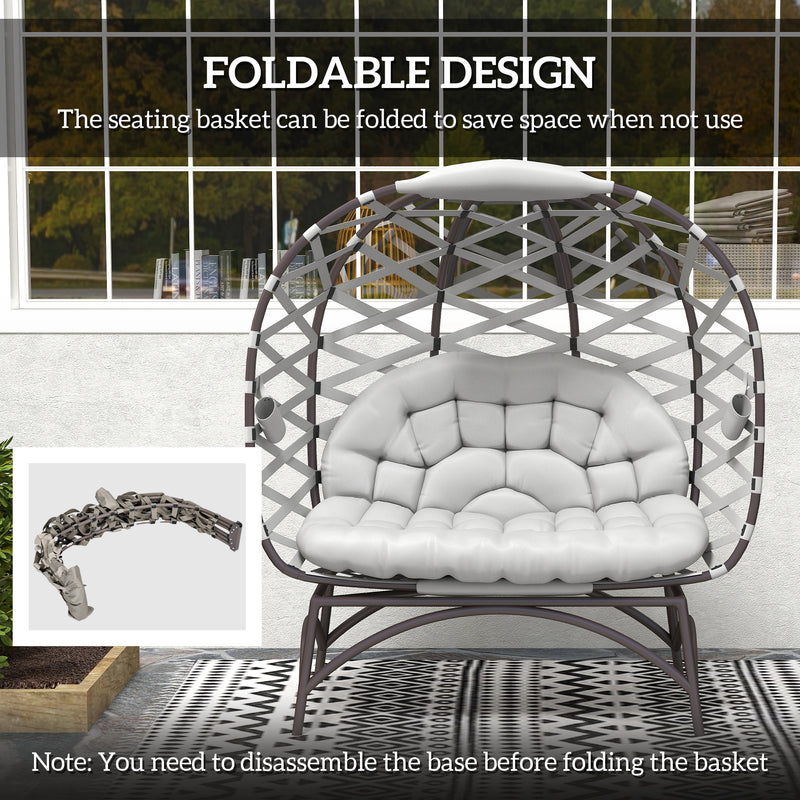 Light Grey 2 Seater Egg Chair Folding Rattan Garden Chair with Cushion and Cup Pockets by Outsunny