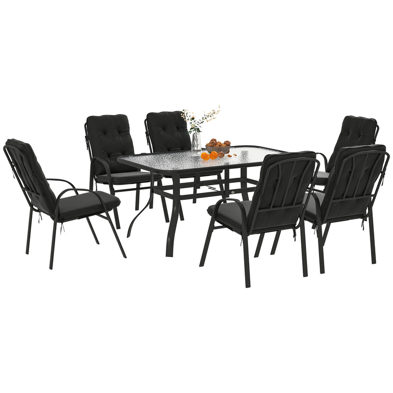 6 Seater Garden Dining Set with Cushions Ideal for Outdoor Meals - Black
