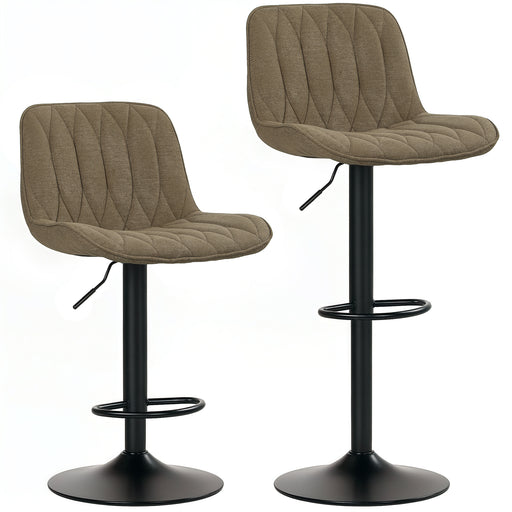 Set of Two Linen Look Bar Stools with Cushioned Seats for Kitchen or Home Bar, Brown