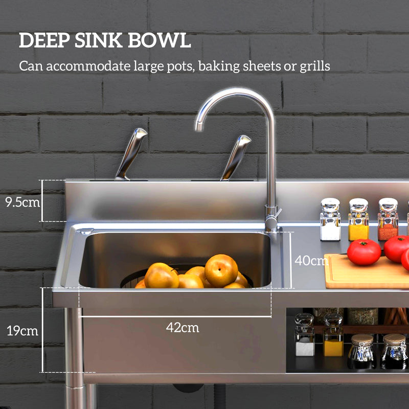 Outdoor Stainless Steel Freestanding Kitchen Sink with Storage and Mixer Tap by HOMCOM AOSOM