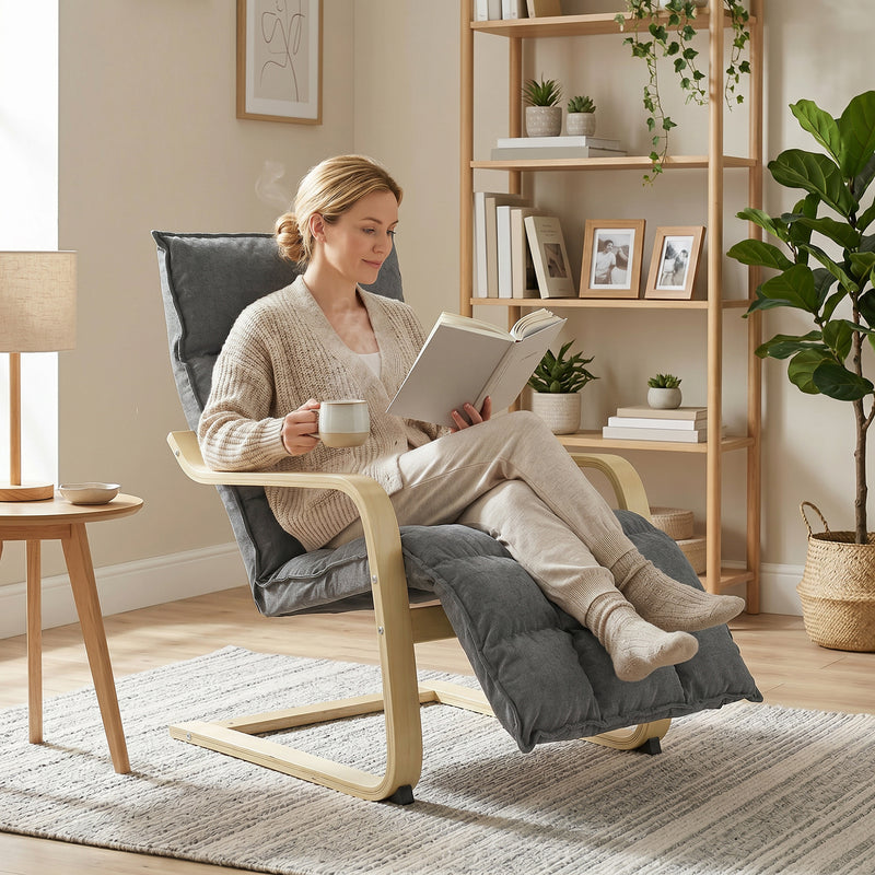 Accent Chair with Footrest for Comfortable Reading and Relaxing at Home Grey