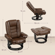 Reclining Faux Leather Armchair with Footstool 135 Degree Backrest Support Brown