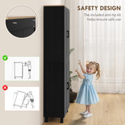 Tall Freestanding Kitchen Pantry Cabinet With Adjustable Shelves For Dining Room Storage, Black