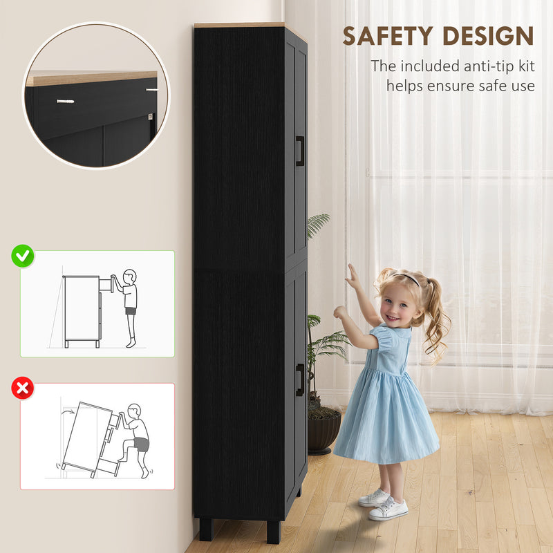 Tall Freestanding Kitchen Pantry Cabinet With Adjustable Shelves For Dining Room Storage, Black