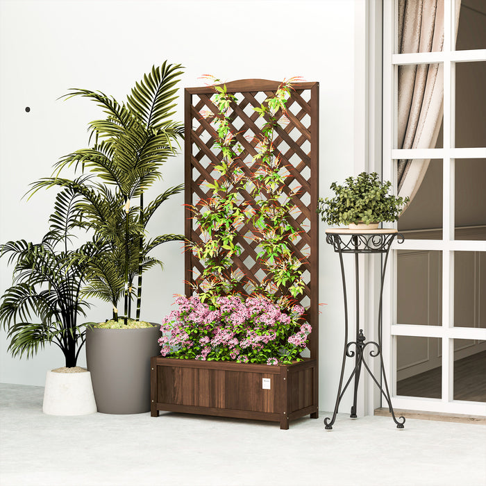53L Wooden Garden Planter Box with Trellis for Climbing Plants Dark Brown by Outsunny