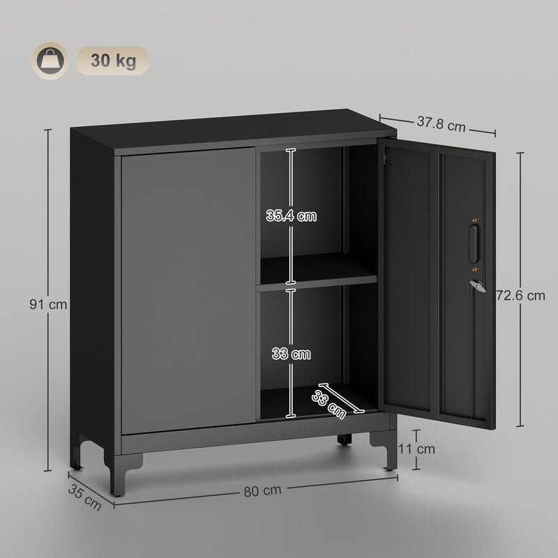 Metal Storage Cabinet with Lockable Doors for Secure Home Office or Garage Organisation Black