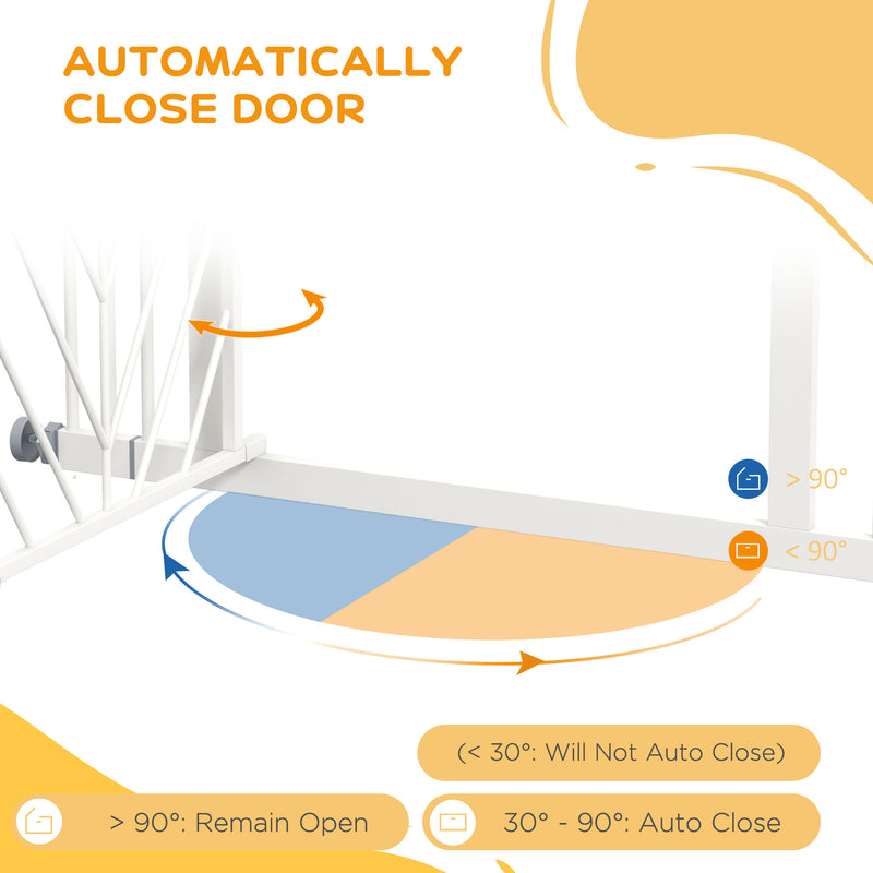 Pressure Fit Dog Gate with Auto Close and Double Lock for Stairs or Doors, White