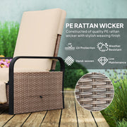 Brown Rattan Garden Recliner Chair With Cushion Side Tray And Footrest by Outsunny