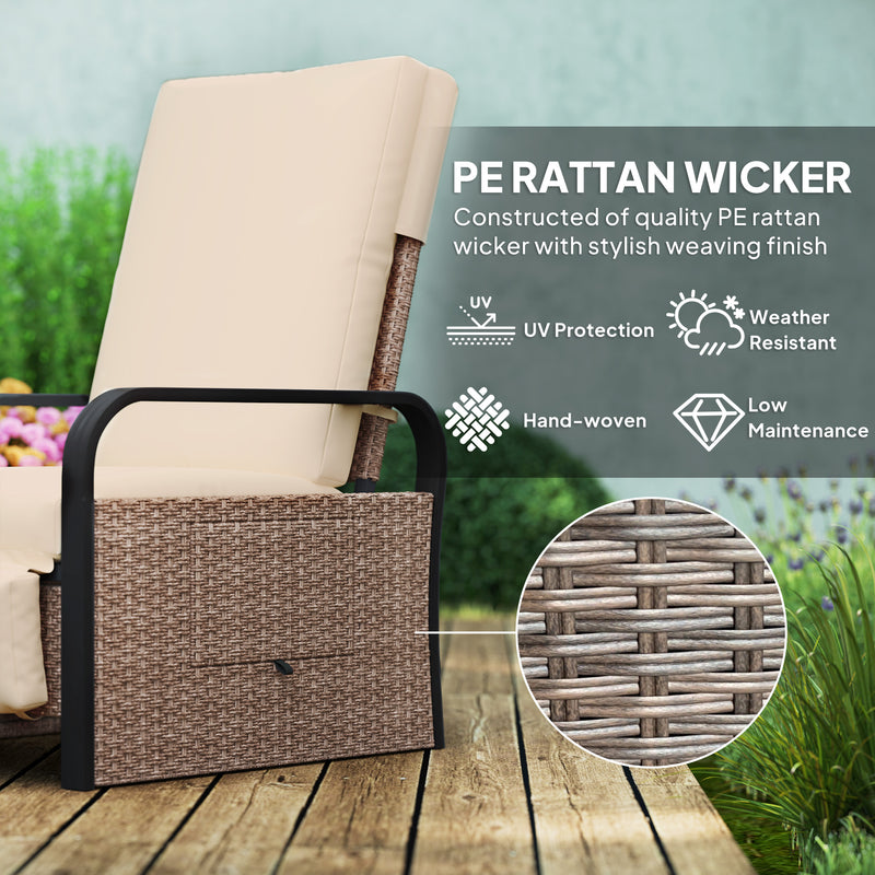 Brown Rattan Garden Recliner Chair With Cushion Side Tray And Footrest by Outsunny