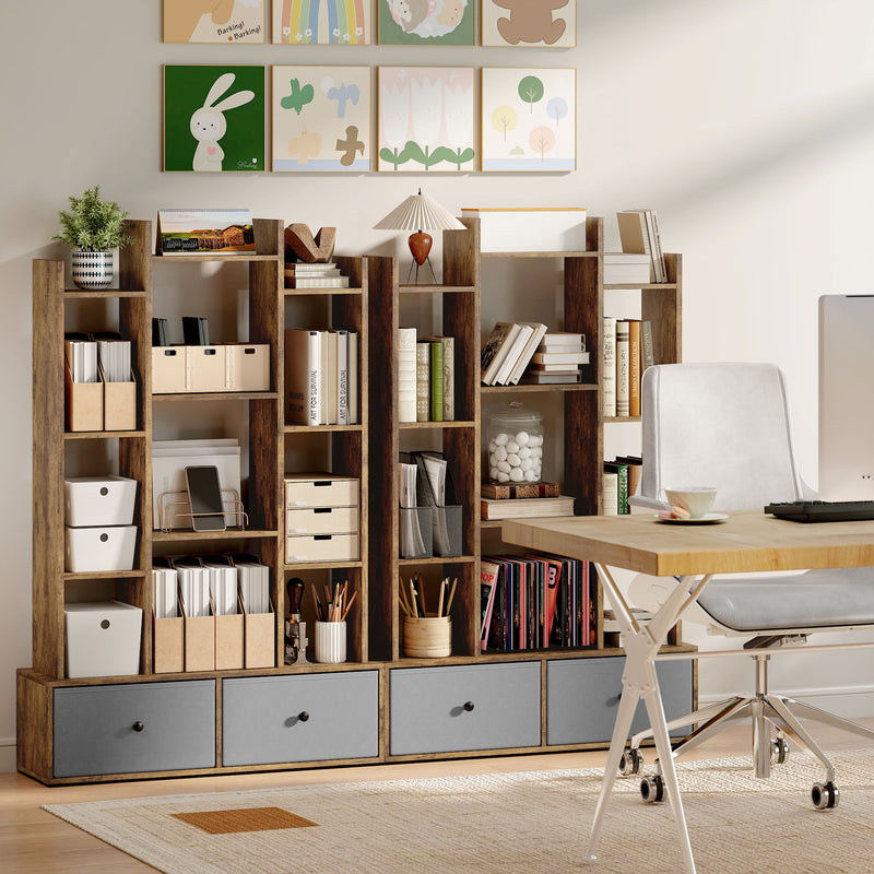 12 Shelf Storage Unit With Drawers For Home Office Or Bedroom Organisation Brown AOSOM