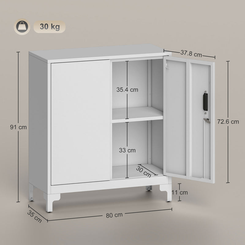 Metal Storage Cabinet with Lockable Doors for Secure Home or Office Organisation White AOSOM
