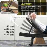 Black Rattan Folding Sun Lounger With Adjustable Backrest and Wheels by Outsunny