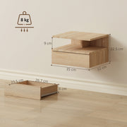 Set of 2 Floating Bedside Tables with Drawer and Shelf for Space Saving Storage Oak AOSOM